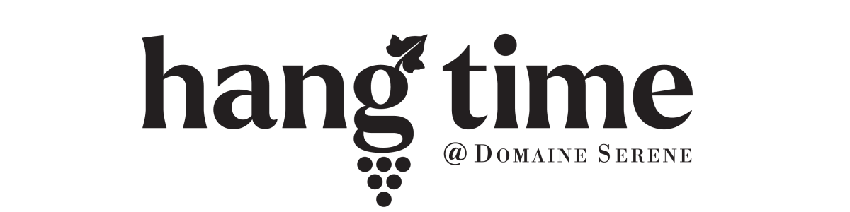 hang time @ Domaine Serene logo where "g" resembles grapes on a vine